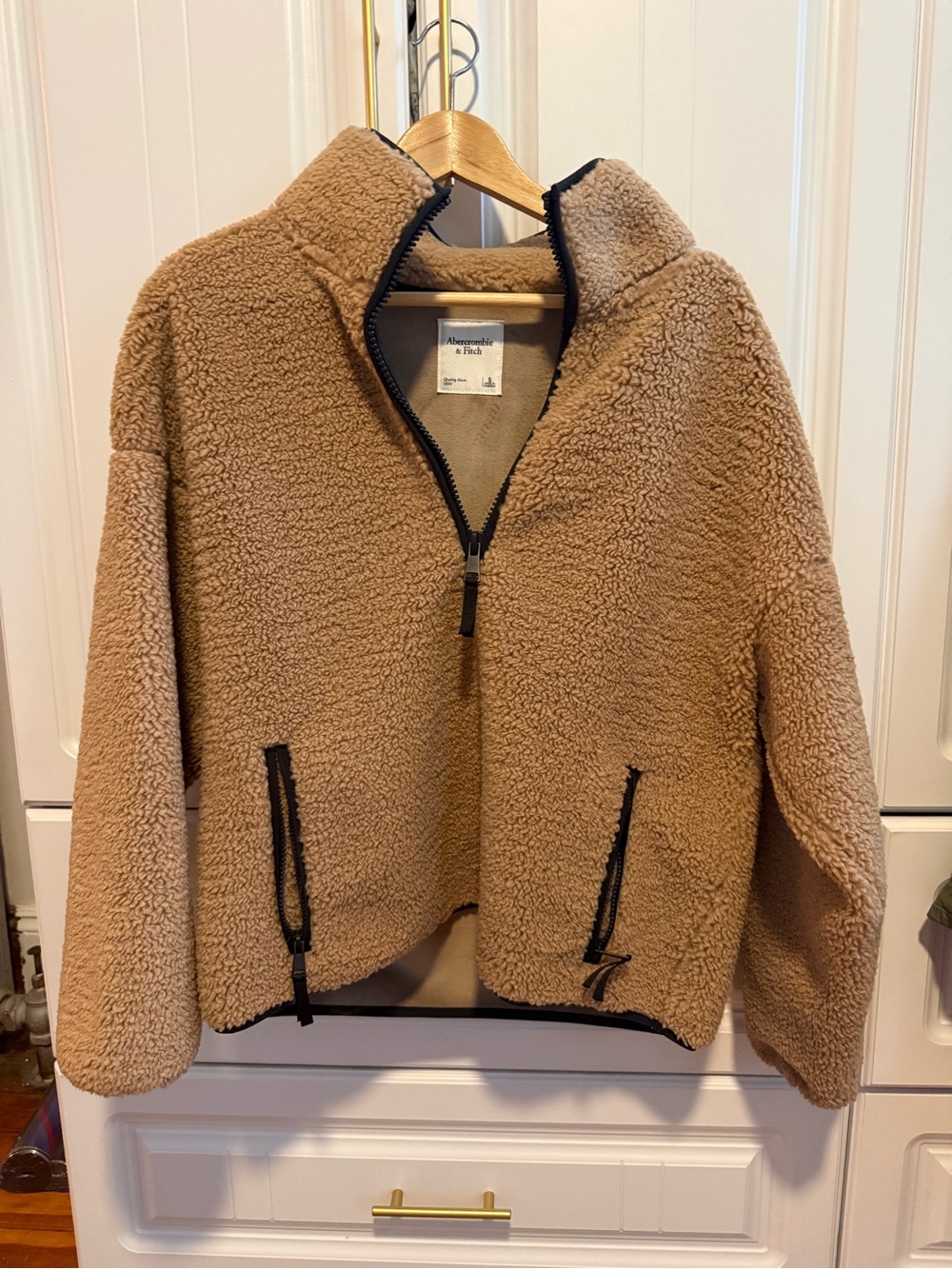 Abercrombie & Fitch Tan Sherpa Half-Zip Jacket